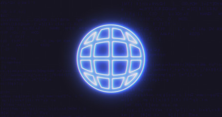 Futuristic Interface Global Network Icon on Computer code running Background