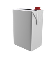 3D realistic render of milk, juice or cream carton. Red lid. White background. Clipping path. Empty template for your design. Back side.