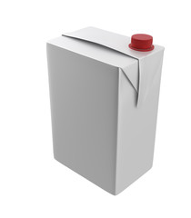 3D realistic render of milk, juice or cream carton. Red lid. White background. Clipping path. Empty template for your design. Back side.