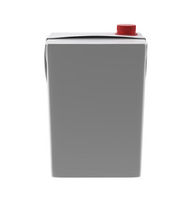 3D realistic render of milk, juice or cream carton. Red lid. White background. Clipping path. Empty template for your design. Back side.