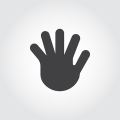 Human open palm, five fingers flat icon. Simple black logo of greeting gesture. Vector web pictogram or button for websites, mobile apps, games and other design projects