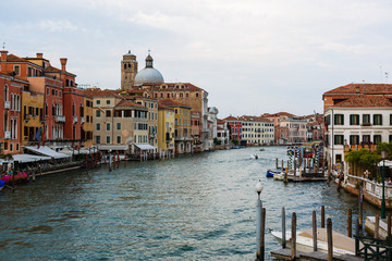 Boats at sunrise in venice, Beautiful view on Grand Canal in romantic Venice,Italy