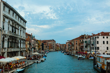 Fototapeta premium Boats at sunrise in venice, Beautiful view on Grand Canal in romantic Venice,Italy