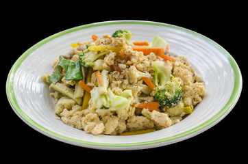 Thai food stir fry vegetables isolated on black background.