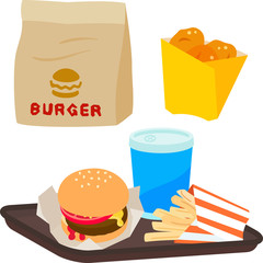 ハンバーガーとポテトとドリンク