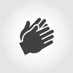 Two clapping human hands black icon. Flat sign of applause, encouragement, approval. Web graphic pictograph for business and gaming concepts. Vector illustration