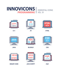 Programming - modern vector line icons set.