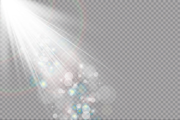 Vector scene illuminated by spotlight ray. Light effect on transparent background