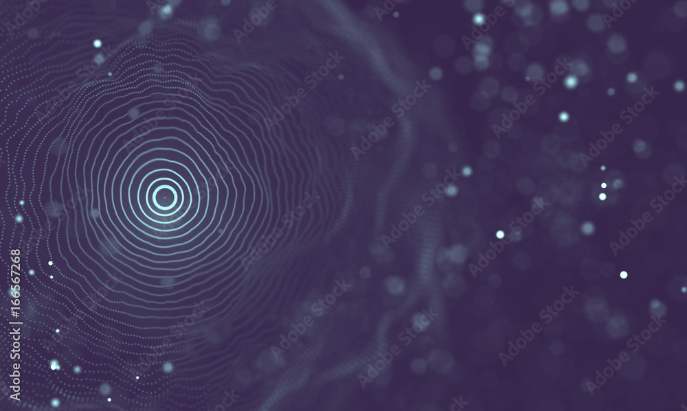 Poster Data technology abstract futuristic illustration . Low poly shape with connecting dots and lines on dark background. 3D rendering . Big data visualization .