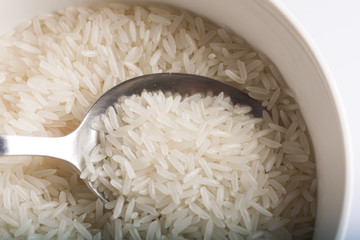 Rice on silver spoon