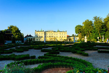 Baroque building of the Branicki Palace, an aristocratic residential complex of the Saxon period in setting sun, Białystok, Poland