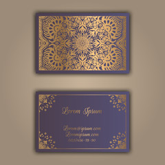 Luxury business cards with floral mandala ornament. Vintage decorative elements