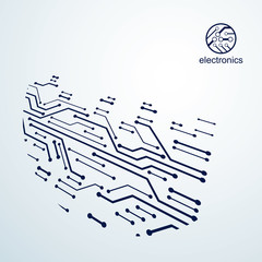 Vector abstract technology illustration with circuit board. High tech digital scheme of electronic device. Technology microchip abstract background