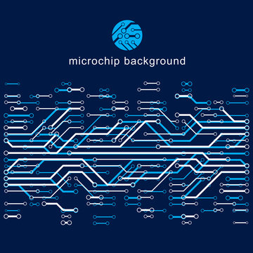 Vector abstract computer circuit board illustration, technology element with connections. Electronics theme web design. Modern technology communication.