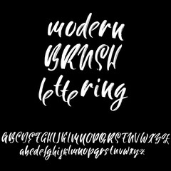 Hand drawn dry brush font. Modern brush lettering. Grunge style alphabet. Vector illustration.