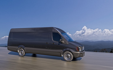 Fototapeta na wymiar Black Commercial Van on Highway Motion Blurred 3d Illustration