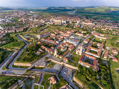 Alba Iulia city center and medieval fortress as seen from above