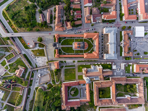 Top Down view of Alba Iulia old city centre and medieval fortress