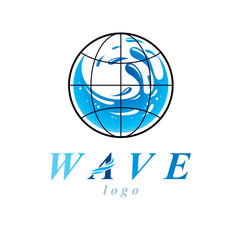 Vector blue clear water drop logo for use as marketing design symbol. Environment protection concept.