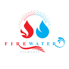 Nature elements harmony logo for use as corporate emblem, fire and water balance.