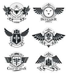 Fototapeta na wymiar Vintage heraldry design templates, vector emblems. Collection of symbols in vintage style.