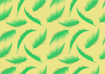 Palm leaves on yellow background. Vector seamless pattern