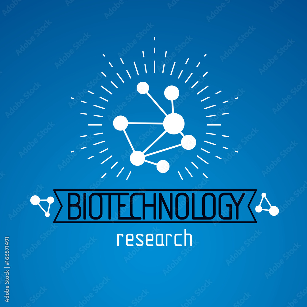 Poster vector model of molecule created using wireframe connection. molecular biotechnology conceptual logo