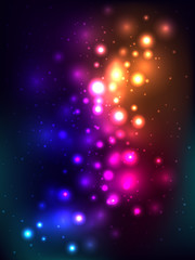 Obraz premium Abstract vector background with space and stardust. Beautiful neon background with glowing lights, postcard, invitation, poster, picture, card