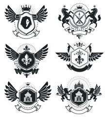 Obraz premium Luxury heraldic vectors emblem templates. Vector blazons. Classy high quality symbolic illustrations collection.