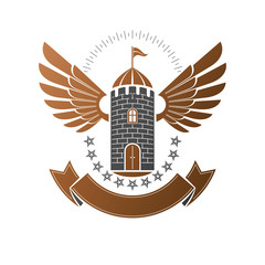 Ancient Bastion emblem. Heraldic vector design element. Retro style label, heraldry logo. Antique logotype on isolated white background.