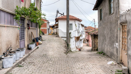 Bursa, Turkey - April 19, 2014: Small roads of the town of Tirilye in Bursa, Turkey