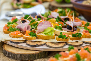 Banquet Table in restaurant served with different meals.