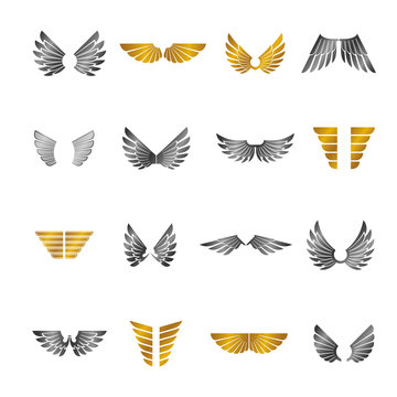 Freedom Wings emblems set. Heraldic Coat of Arms decorative logos isolated vector illustrations collection.