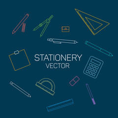 Stationery flat line set.