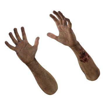 Zombie Halloween hand on white. 3D illustration