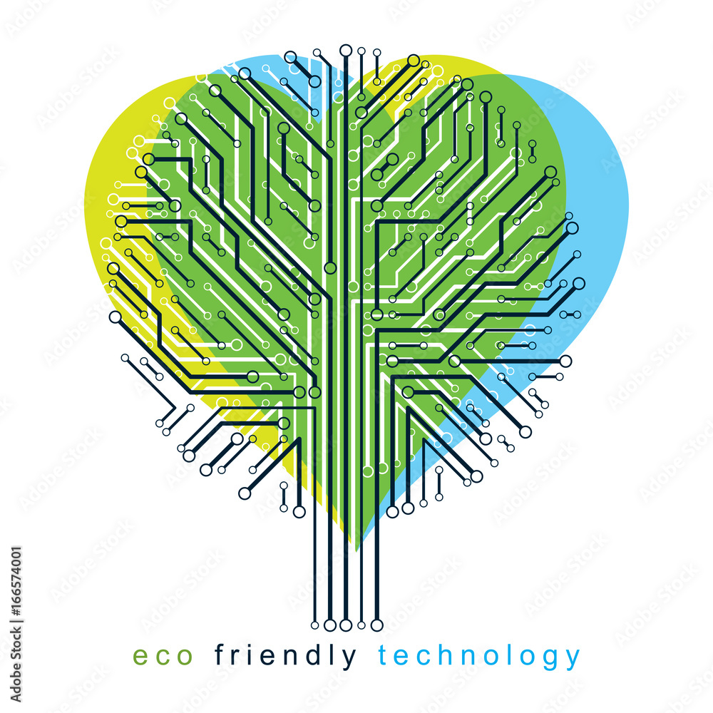 Poster art vector illustration of digital tree in shape of loving heart made using lines mesh as branches. 