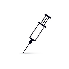 Vector graphic illustration of plastic disposable syringe for medical injections. Get vaccinated idea