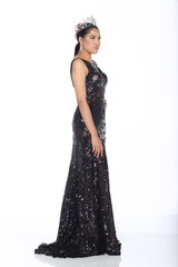 Miss Pageant Contest in Evening Ball Gown long ball dress with Diamond Crown, fashion make up hair style