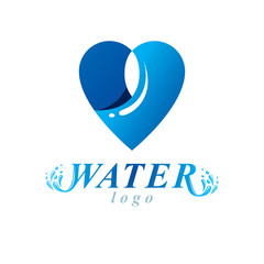 Ocean freshness theme vector symbol for use in mineral water advertising. Human and nature harmony concept.