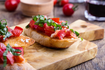 Tomato and basil bruschetta with toasted garlic bread