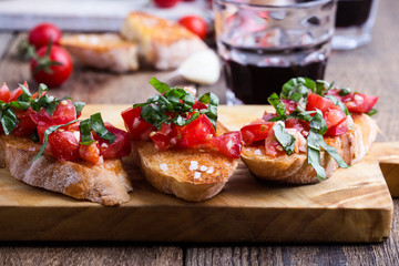 Tomato and basil bruschetta with toasted garlic bread