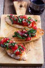 Tomato and basil bruschetta with toasted garlic bread