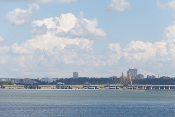 Naklejka premium Panoramic view whith bridge of the river and the city of kazan republic of tatarstan russia