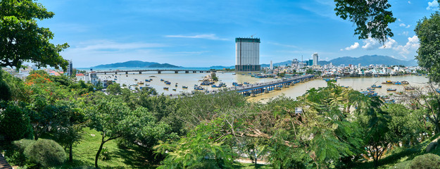 Panorama from the Po Nager Cham Tower hill to the City of Nha trang, Vietnam.
