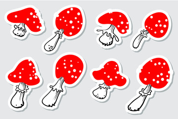 Amanita tags set. Cute mushroom labels collection.