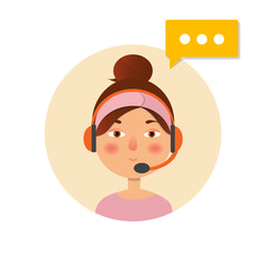 Call center operator icon with headset. Female call center avatar. Client service and communication concept. Vector