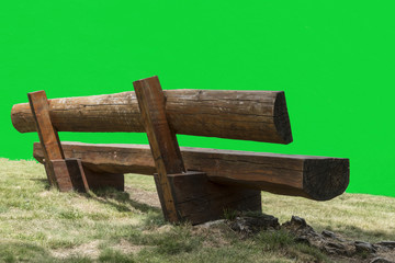 Wooden bench in chroma key