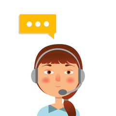 Call center operator icon with headset. Female call center avatar. Client service and communication concept. Vector