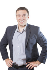 Happy smiling businessman, isolated on white background