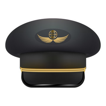Professional Uniform Cap For Pilot. Headdress Civil Aircraft Pilots Isolated On A White Background. Vector Illustration. Headgear For Aviation Professional Workers